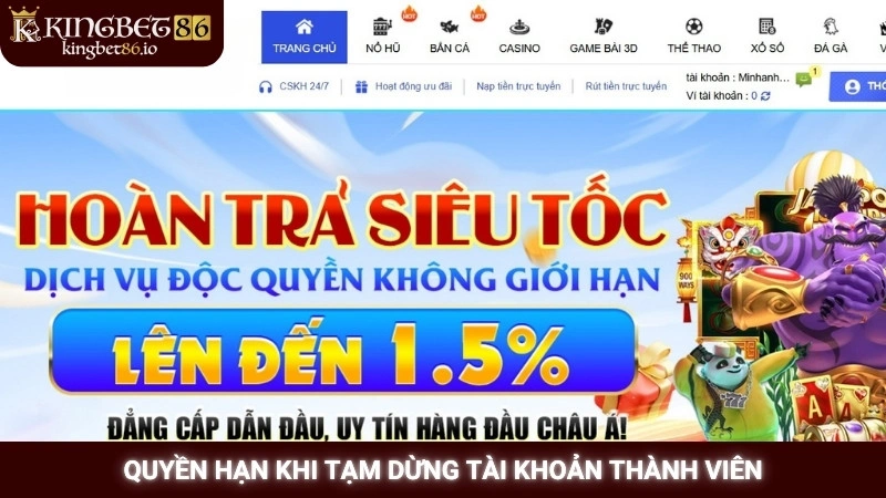 Quyền hạn khi tạm dừng tài khoản thành viên